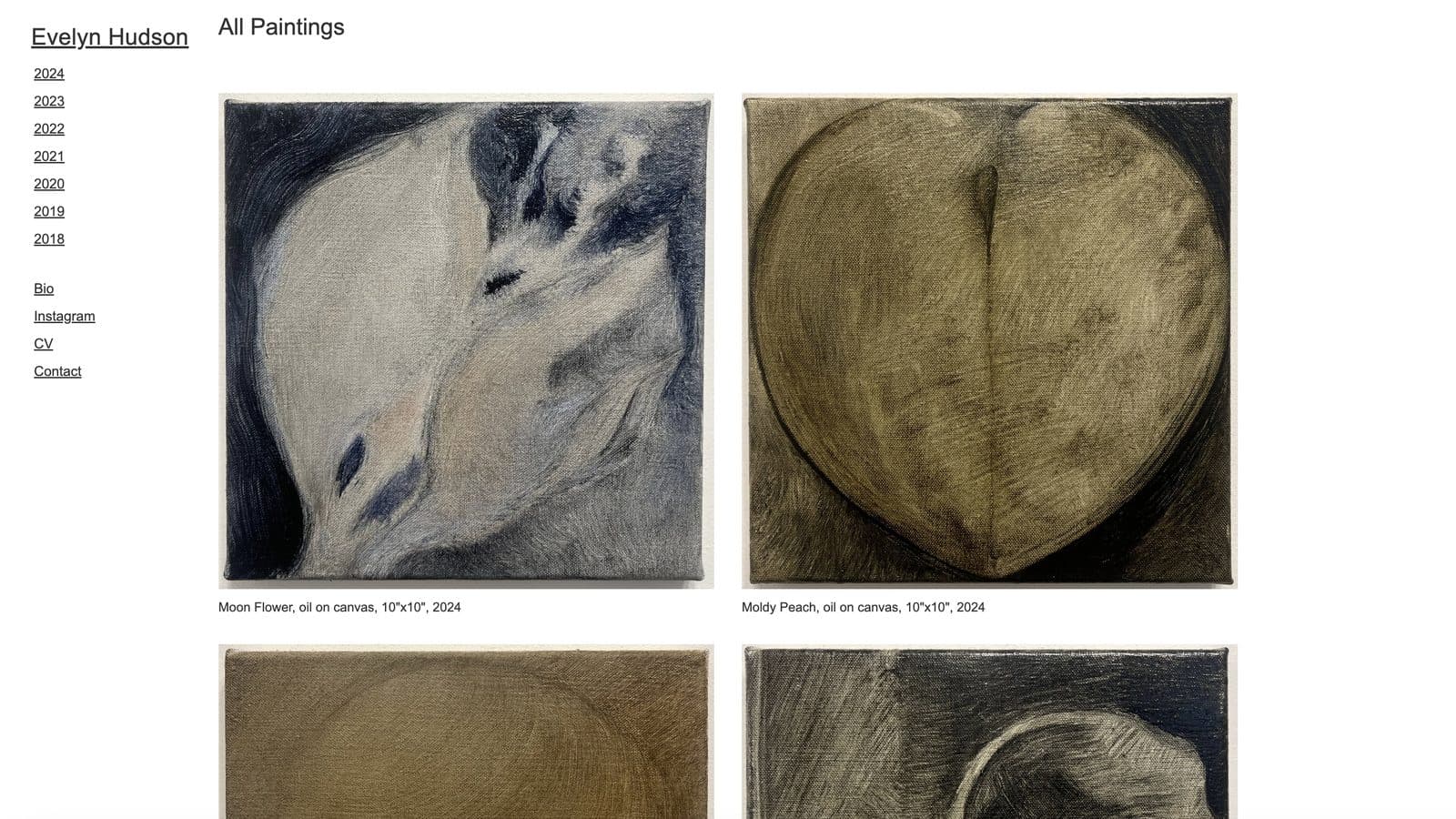 Evelyn Hudson fine art portfolio website, a redesign and migration by Owen Hudson, showing paintings in a gallery layout