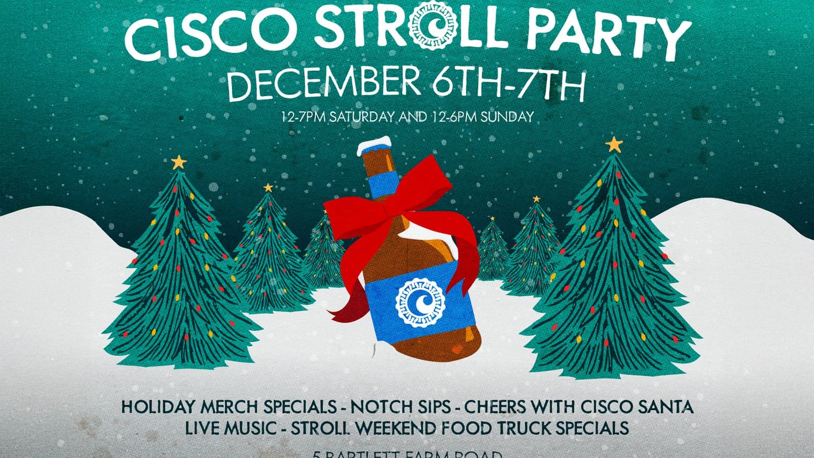 Cisco Brewers Christmas Stroll party invitation designed by Owen Hudson for the Nantucket brewery